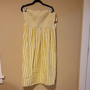 Yellow and White Striped Strapless Dress